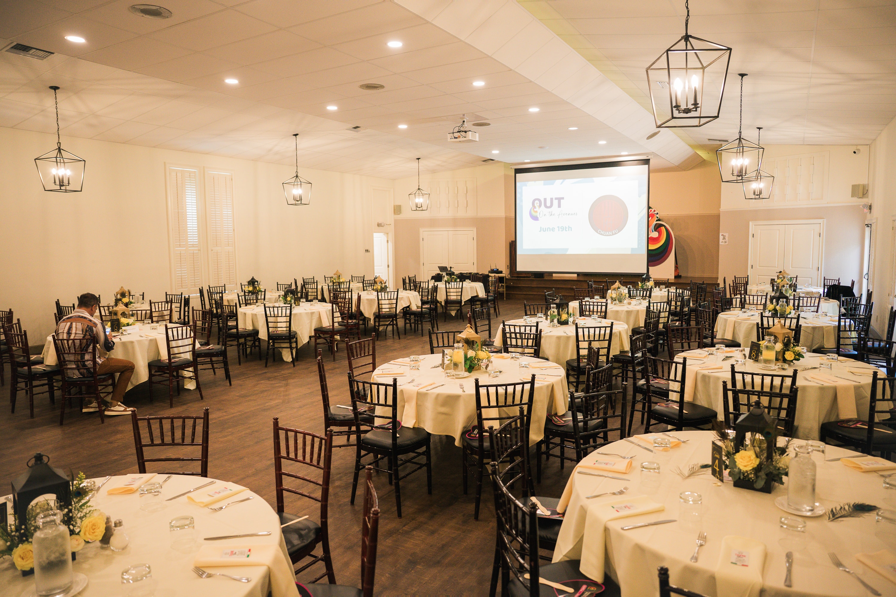 Banquet hall set for Peacocks & Divas 2025 brunch